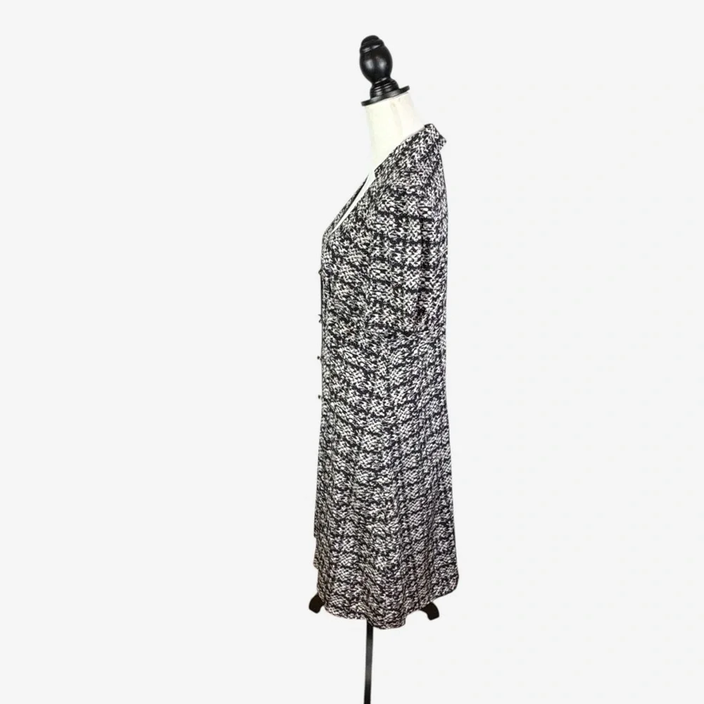 St John Jared Tweed Print Silk Shirtdress Size 4 Midi Goldtone Buttons - Picture 7 of 16